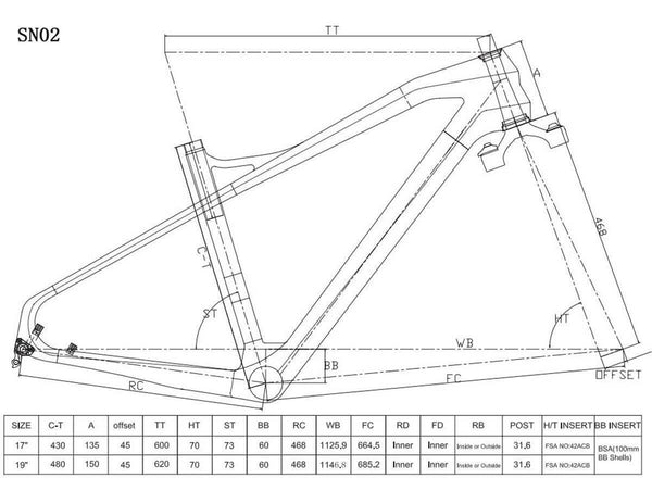ICAN Bicycle Frames 17 inch frame only 26er Carbon Fat Bike Frame SN02
